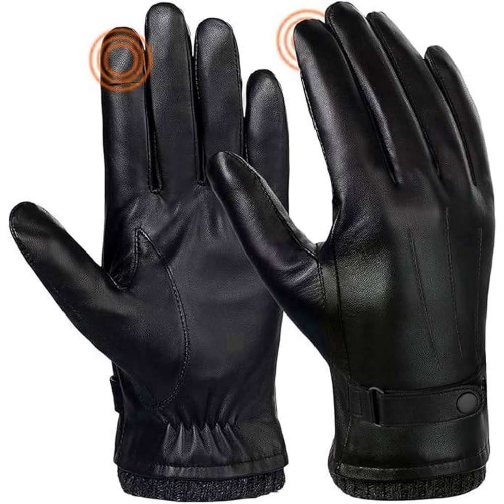 SANKUU Men's XL Black Faux Leather Gloves Winter Warm Touchscreen Gloves